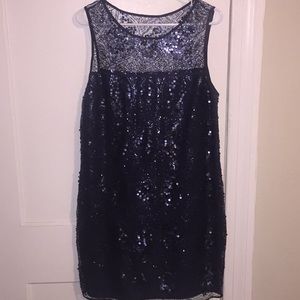 Max Studio Size L Sequin Navy Shift Dress